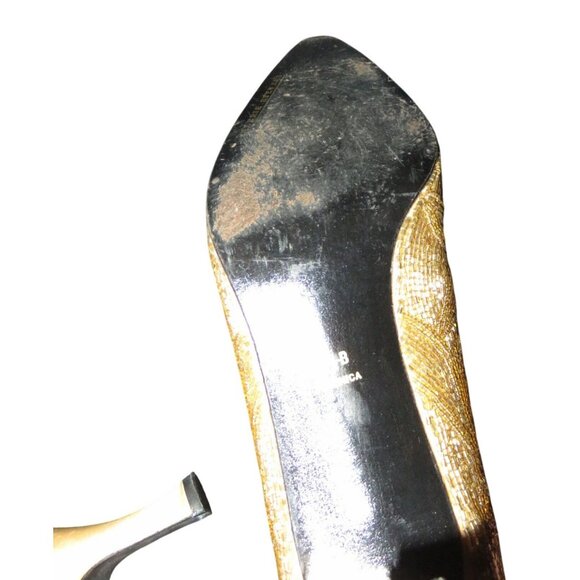 Valerie Stevens Veronica Gold Beaded Leather Kitten Heel Closed Toe Pumps - Picture 8 of 9